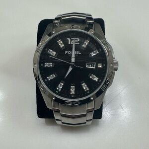 Men | Fossil Watch | Silver Black Diamond
